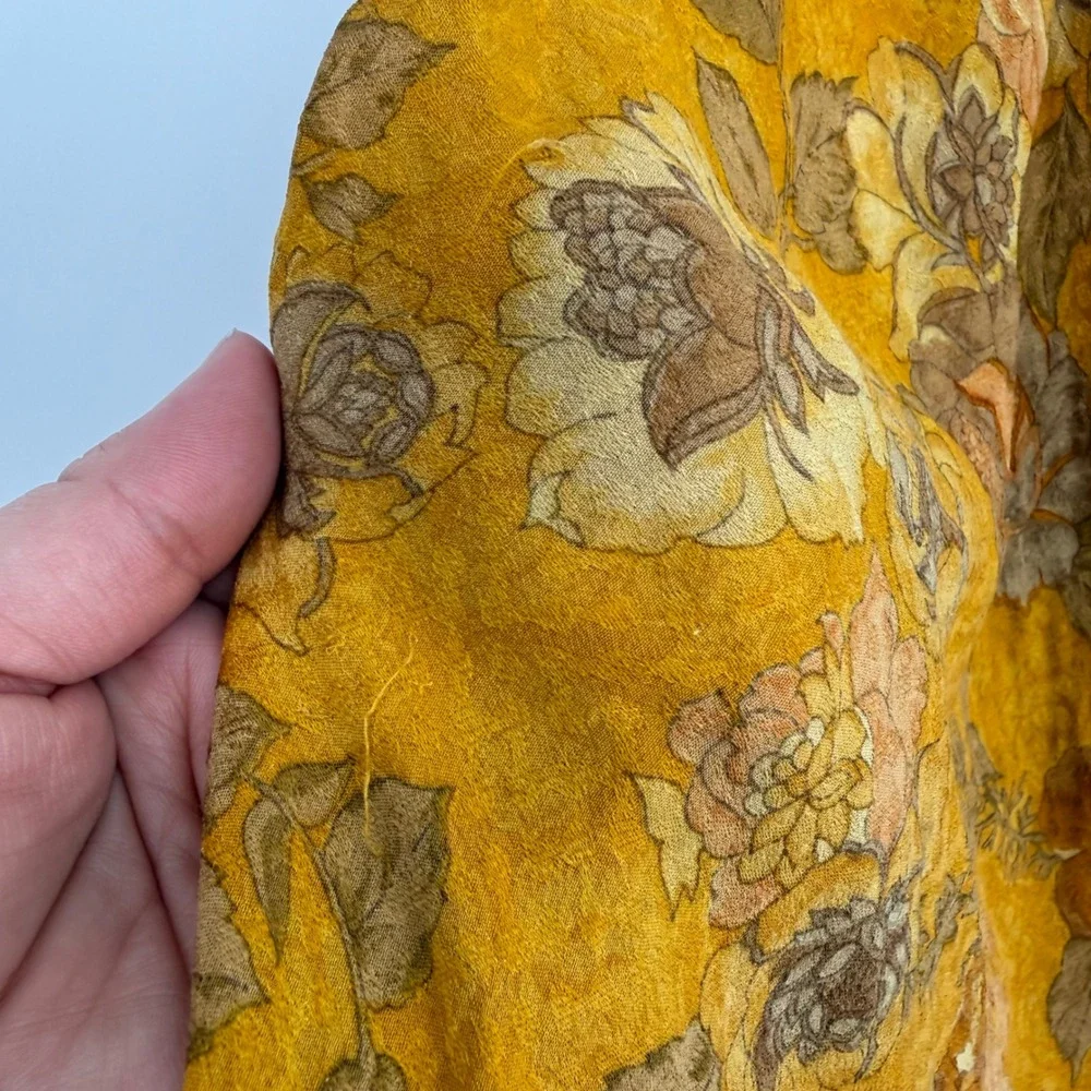 SISSEL EDELBO 100% SILK ONE SIZE MINI DRESS GOLDEN FLORAL OVERSIZED BOHO FAIRY‎